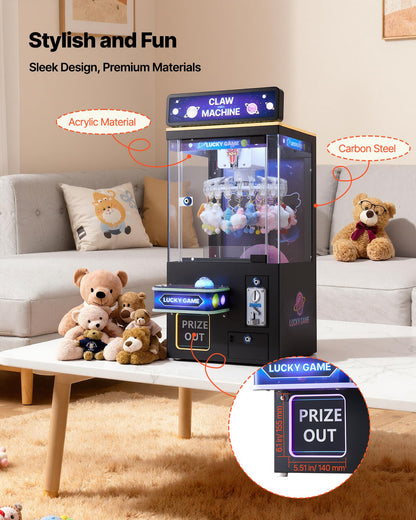 VEVOR Claw Crane Machine, Medium-Sized Arcade Game Machine with Light & Sound, Adjustable Difficulty, Precise Toy Candy Grabber Prize Dispenser Vending Toy, for Commercial Home Cinema, Black Purple