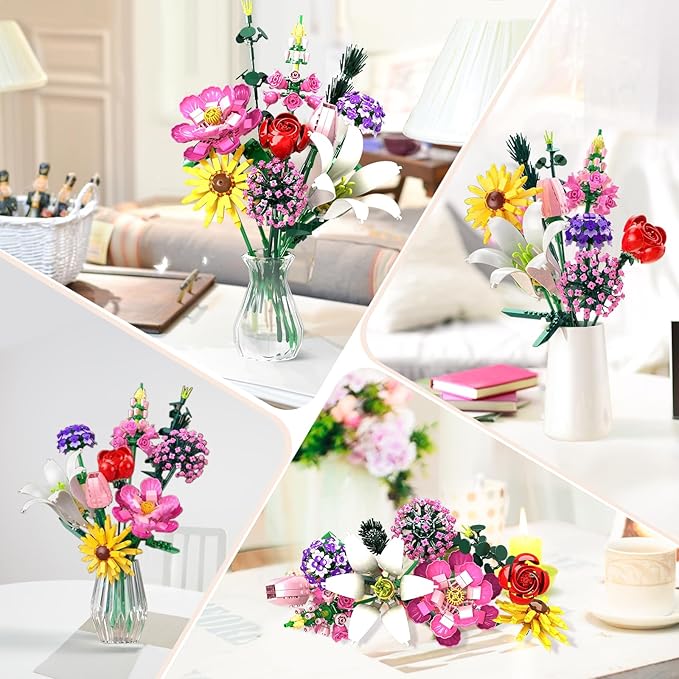 Utbttor Flowers Bouquet Building Set Flower Botanical Collection Building Kit Toys Office Home Decoration Valentine Day Birthday Mother's Day for Him and Her Kids Adults(No Vase)-699Pcs