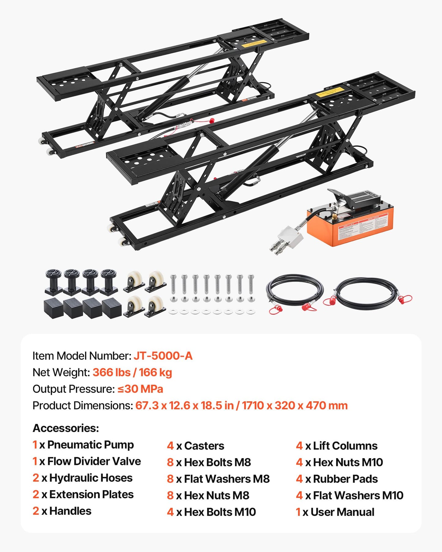 VEVOR Portable Car Lift, 5000 lbs Capacity, Heavy Duty Quick Lift with 25.6" Max Height, Pneumatic Pump, Wheels, 4 Rubber Pads & 4 Lifting Columns for Cars, Compact SUVs, Mini Trucks, Garage or Shop