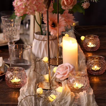 DARJEN 48Pcs Pink Votive Candle Holders- Round Candle Holders Bulk for Flameless LED Tea Waxes, Romantic Candle Holder for Wedding & Home Table Decor, Various Parties