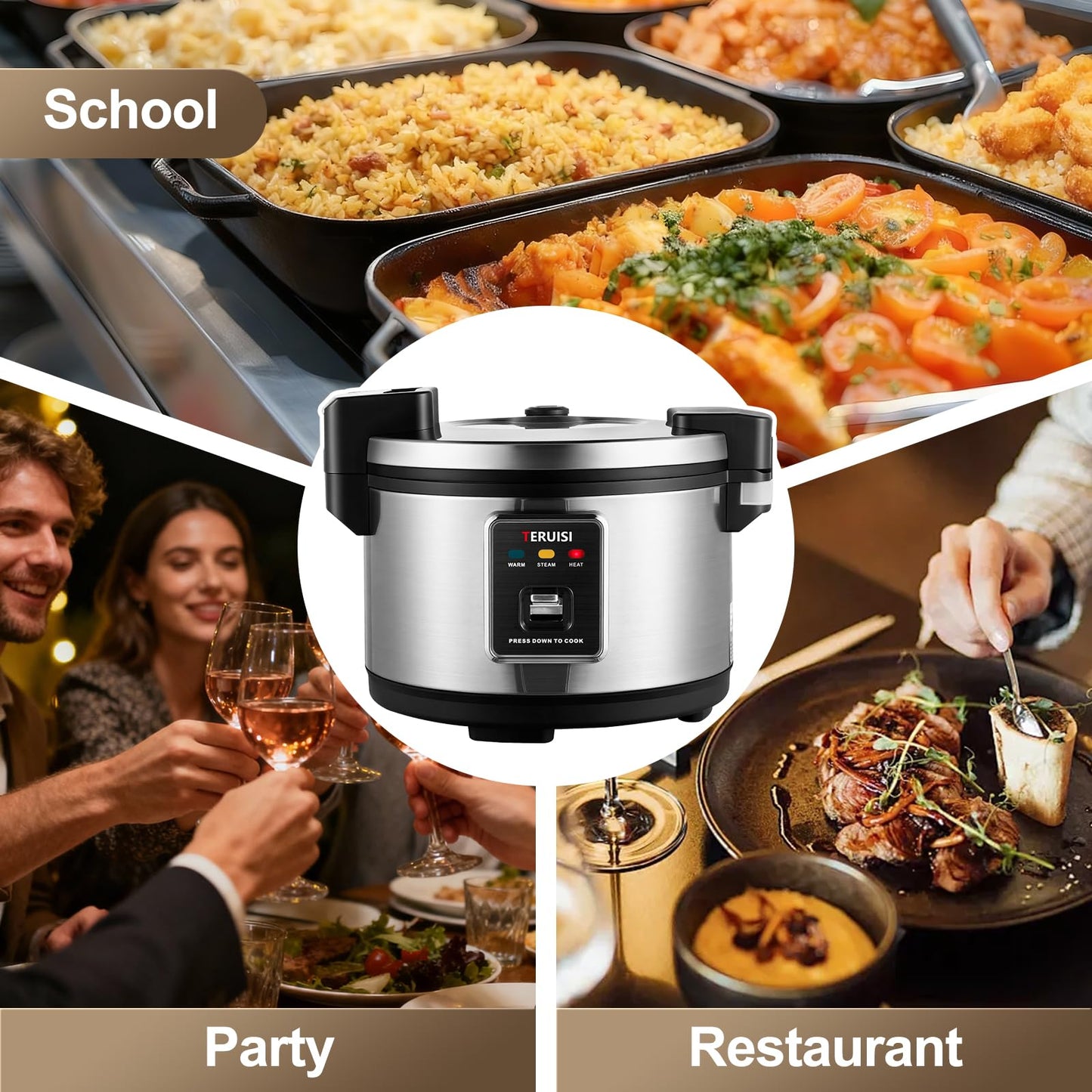 TERUISI Commercial Rice Cooker, 10L/10.6QT Large Rice Cooker & Rice Warmer 50 CUPS Cooked Rice, Fast Cooking Electric Cooker with Auto Keep Warm, Non-stick Inner Pot for 10-20 People Use