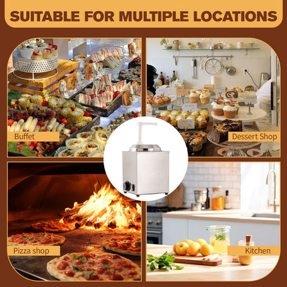 KUKARTARE Stainless Steel Cheese Warmer and Dispenser 2.3L Heated Nacho Cheese Sauce Dispenser Pump with Adjustable Portion Commercial Kitchen Electric Heater