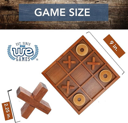 Wooden Tic Tac Toe Game – 9 Inch Solid Wood Board with X and O Pieces Decorative Coffee Table Game Classic Home Décor Accent