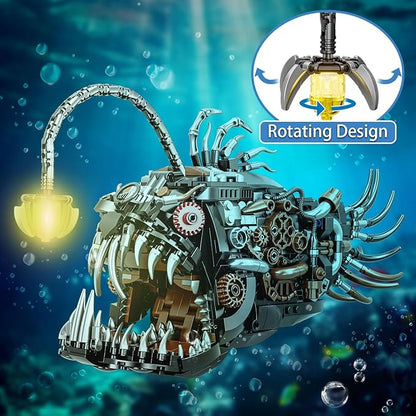 Mechanical Lantern Fish Building Sets for Adults Compatible with Lego Creative Ocean Animal Toy for Home Office Decor STEM Gift for Boys 8-14