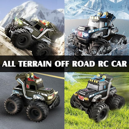 Dual Remote Control RC Car with Magic Gesture Wristband &amp 40+ Min Play 1:18 Fully Submersible Waterproof All Terrain 4WD Monster Truck Amphibious Toy Crawler Gift for Boys Girls Ages 6-12-Black