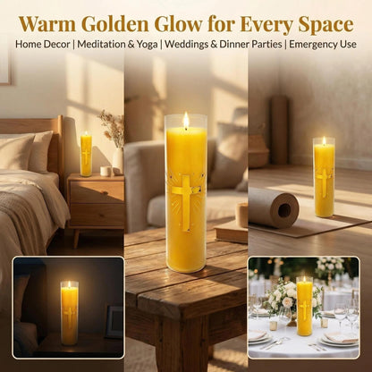Eechen Charm 128 Hours Long Burning Beeswax Candles,Pure Beeswax Pillar Candles in Glass Jar,Unscented Natural Beeswax Prayer Candles for Religious Ceremony,Memorial,Vigil,Emergency (Yellow)