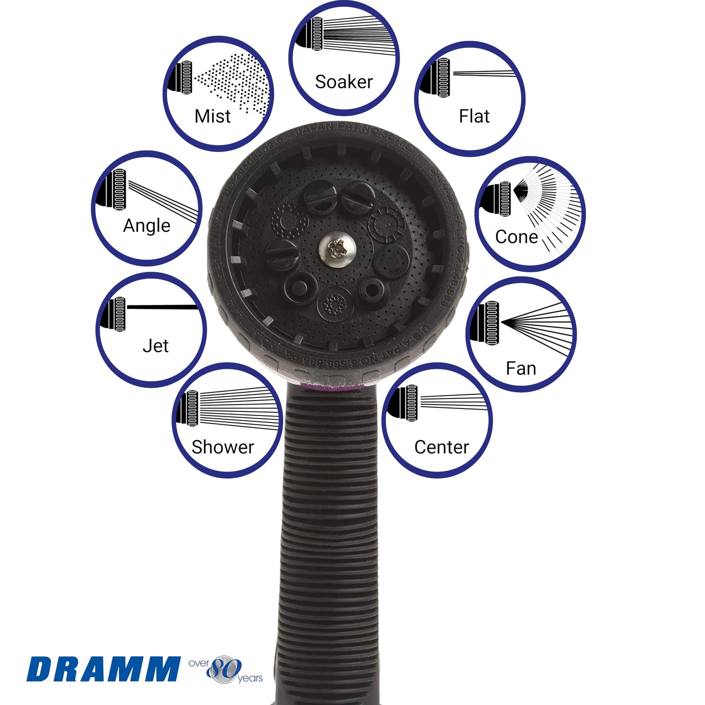 Dramm Revolver Heavy Duty 9 Pattern Quick Click Adjustable Garden Hose Spray Nozzle with Trigger Style Handle, for your Car, Boat, Deck, Sidewalk, Flowers and Young Trees, Orange