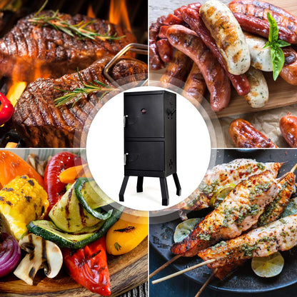 DORTALA Vertical Charcoal Smoker, Outdoors Charcoal Barbeque, Smoked Carbon Oven, Iron Structure, w/Two Chrome-plated Nets, Two Charcoal Pots, Suitable for Lawn Picnic, Backyard BBQ (Black)