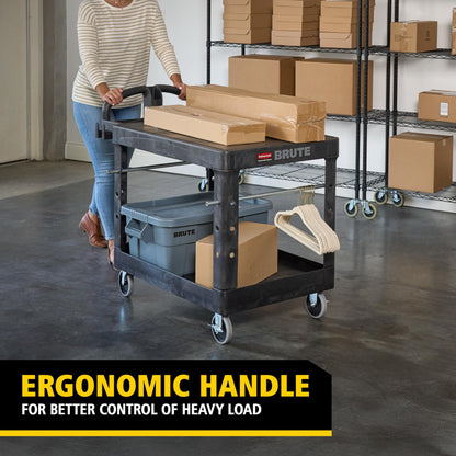 Rubbermaid Commercial Products 2-Shelf Utility/Service Cart, Medium, Flat Shelves, Ergonomic Handle, 500 lbs. Capacity, Ideal for Warehouse/Garage/Cleaning/Manufacturing