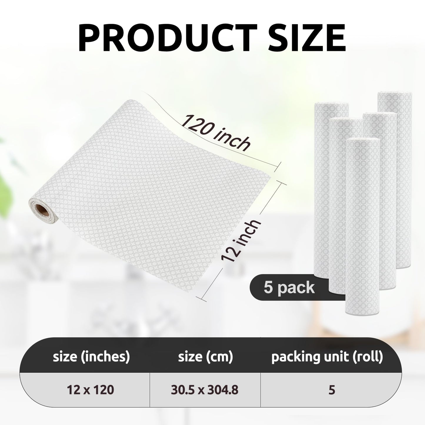 RAY STAR 12X120 Inch Shelf Liner for Kitchen Cabinets, Non-Adhesive Cabinet Liner Washable, PVC Drawer Liner for Dresser Non-Slip Bathroom (White Circle)(3 Roll)
