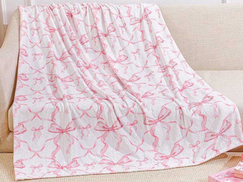 Buryeah Pink Bow Throw Blanket 50"x60" Ultra Soft Flannel Coquette Aesthetic Blanket for Girls Women Preppy Room Decor for Bed Sofa Spring Wedding Mother's Day Graduation Back to School Gift