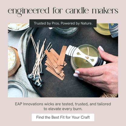 EAP Innovations HTP-83 Candle Making Wicks, Pre-Tabbed, Rigid, Self-Trimming Wicks for Candlemaking, Works with Paraffin, Gel & Vegetable Wax, 6" Length, Pack of 100