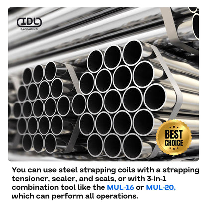 IDL Packaging 3/4" x .020" x 300' Steel Strapping Coil (1700 Lbs Break Strength) in Self-Dispensed Сardboard Box - Portable Strong Banding with Superior Cut-Resistance - Heavy Pallet Strapping