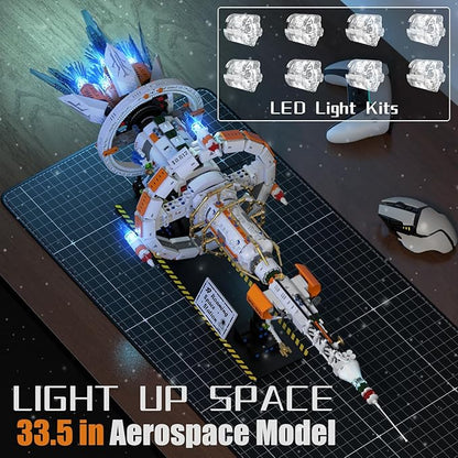 Space Station Building Set with Motor and LED Lights - 360°Rotating Space Shuttle Rocket Model Building Kits with Display Stand STEM Engineering Gift for Adults Men Kids (1583 PCS)