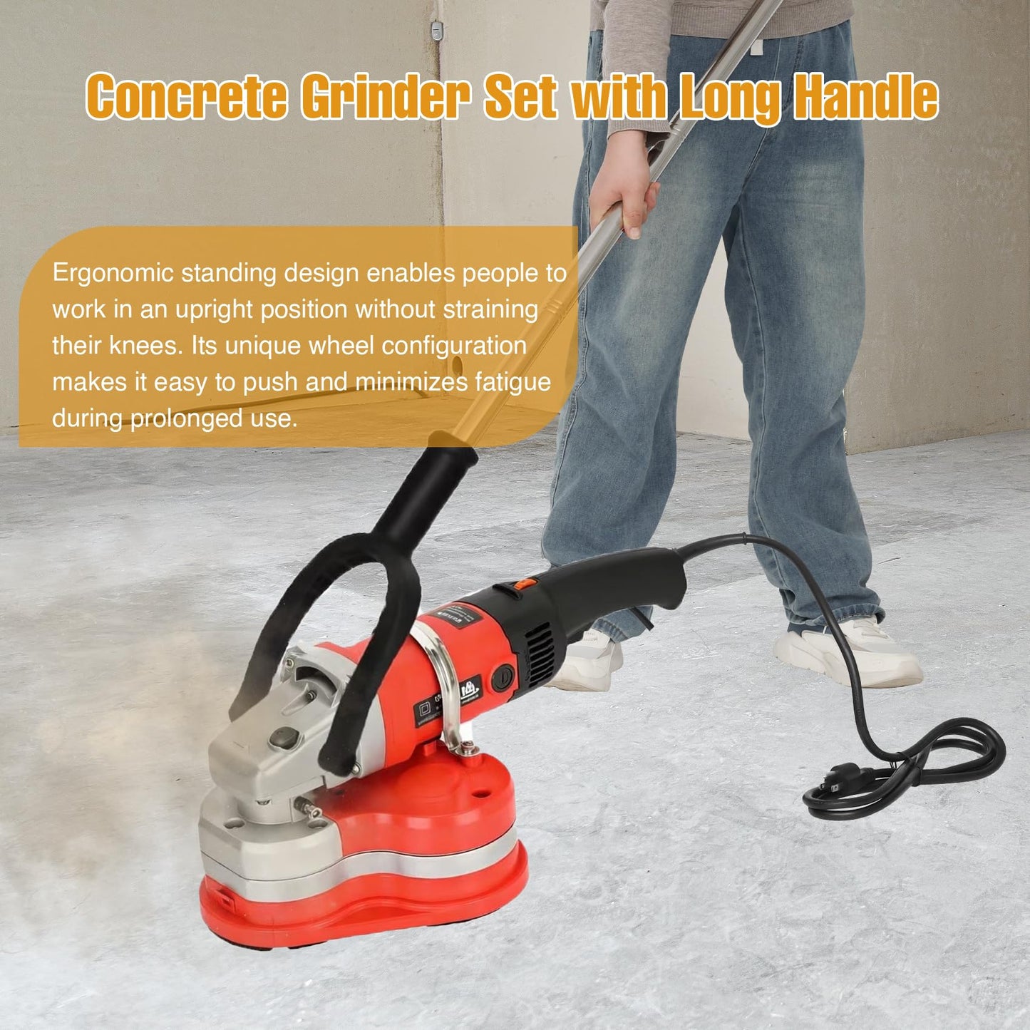 Electric Diamond Polisher Machine with Telescopic Rod，3800W Concrete Grinder Machine with 6-Speed Control & Dust Collection Cover, Floor Grinder for Grinding Concrete Deck Marble Granite