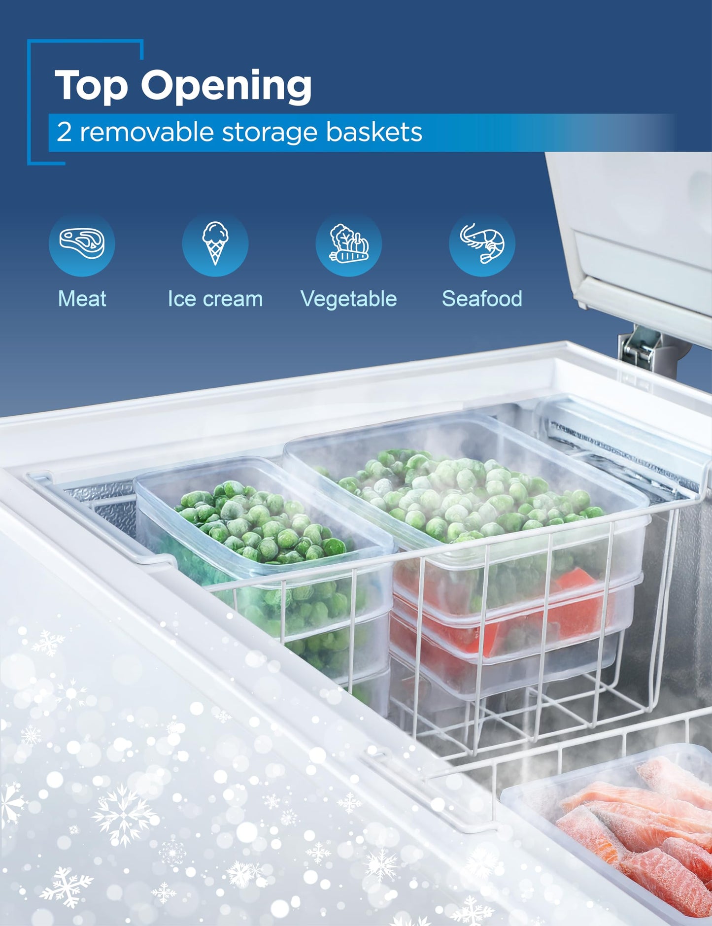 BLACK+DECKER 16.2 Cu. Ft. Chest Freezer, Deep Freezer with Top Opening, Freezer Chest with 2 Removable Storage Baskets, Mechanical Temperature Control, Manual Defrost,R600a Refrigerant, BCF1620E,White