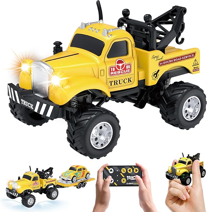 MOONTOY 1:64 Scale Mini Alloy Truck RC Car with LED Lights 2.4Ghz Remote and App Control Toy Car 3-Speed Adjustment Pocket Toy Car for Kids 4-8 Years and Adults (Yellow)