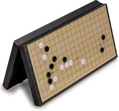 Yellow Mountain Imports Large Magnetic 19x19 Go Game Set Board (14.6-Inch) with Single Convex Stones - Folding Portable and Travel Ready Set