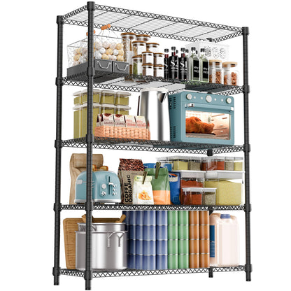 M MZG 1750LBS 47.2" W 5 Tiers Shelf Steel Storage Shelves Shelving Unit Steel Organizer Wire Rack for Home,Kitchen,Office,Garage Black 17.7" D x 47.2" W x 72.4" H