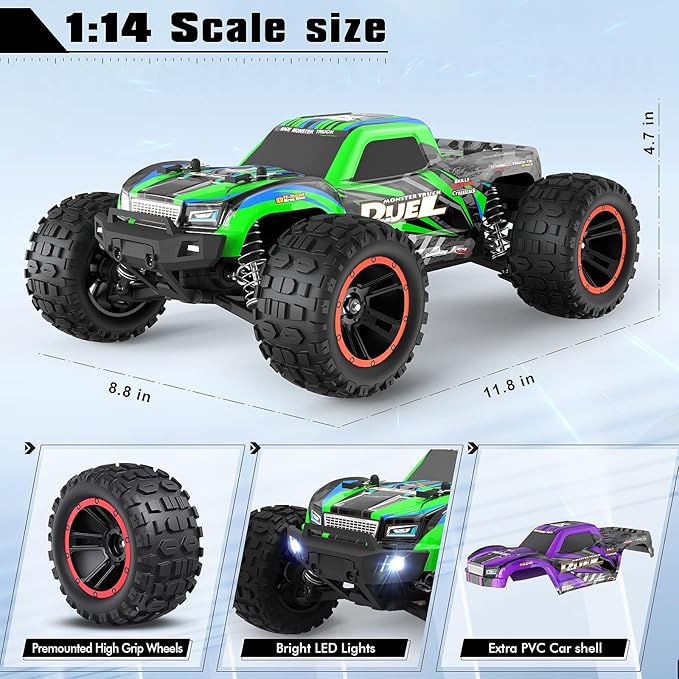 HAIBOXING 1:14 RC Truck 39km/h High-Speed RC Car4WD Hobby Remote Control Car Electric Vehicle with 2.4 GHz Remote Control 4X4 Waterproof Off-Road Truck with 2 Rechargeable Batteries 2 Shells