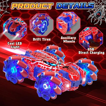 Spider Gesture Sensing Remote Control Car Double Sided RC Cars with Full-Body Light 2.4GHz Hand Controlled Rechargeable RC Stunt Car Toys for Boys 4 5 6 7 8 9 10 11 12