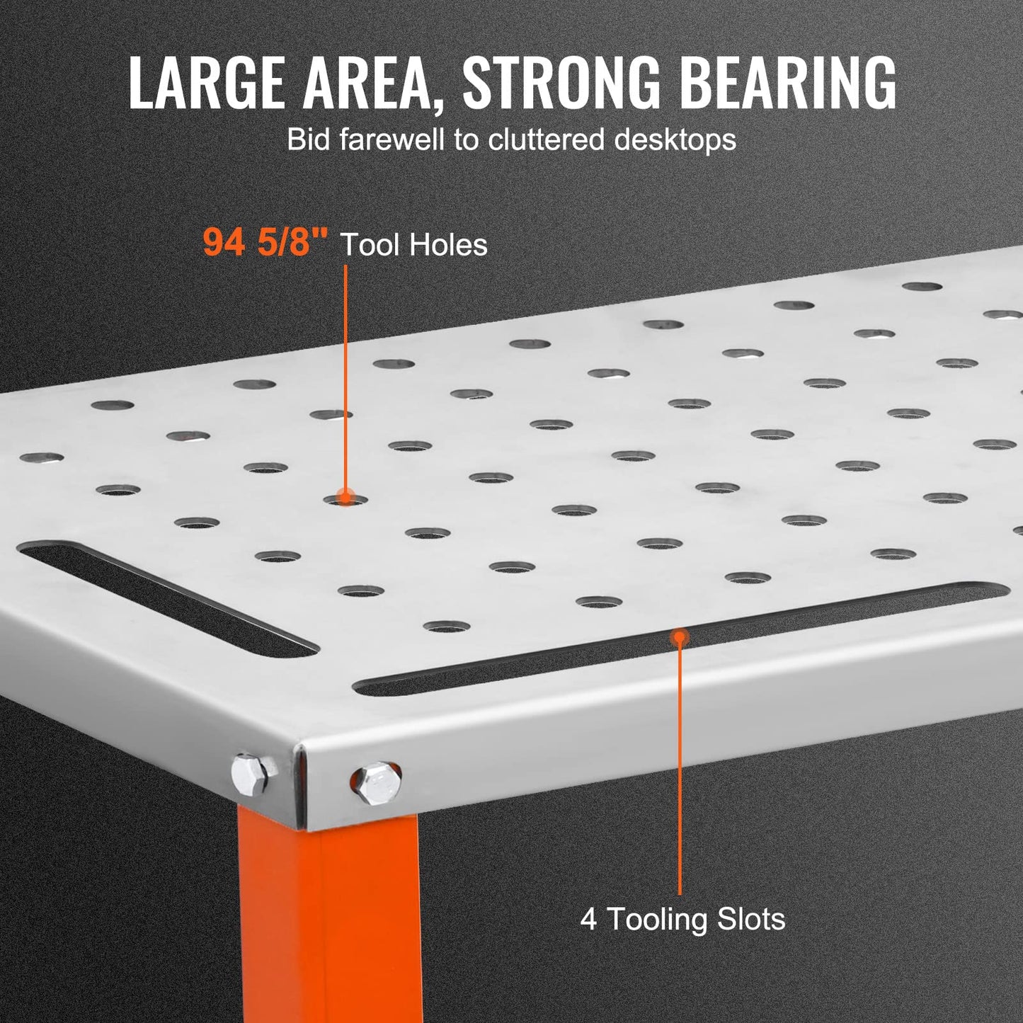 VEVOR Welding Table 36"x18", 1200lbs Load Capacity Steel Welding Workbench Table on Wheels, Portable Work Bench with Braking Lockable Casters, 4 Tool Slots, 5/8-inch Fixture Holes, Tool Tray
