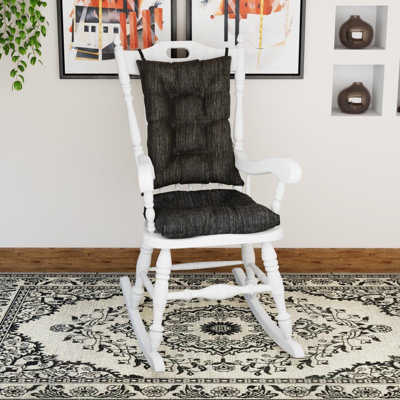 Klear Vu The Gripper Non-Slip Rocking Chair Cushion Set with Thick Padding, Includes Seat Pad & Back Pillow with Ties for Indoor Living Room Rocker, 17x17 Inches, 2 Piece Set, Black