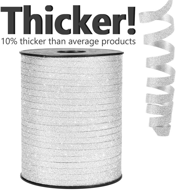 PartyWoo Silver Ribbon - 500 Yard Curling Ribbon for Crafts, Balloons, Gift Wrapping, Florist Flowers (1 Roll)