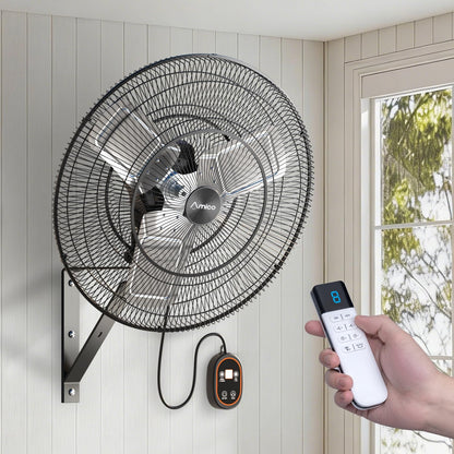 Amico 24 Inch Industrial Wall Mount Fan with Remote Control, DC Motor, 8 Speeds, 8690 CFM High Velocity, Oscillating Shop Fan with Timer for Gym, Patio,Garage, Outdoor