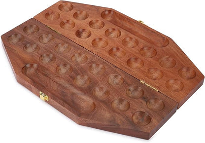 Ajuny Wooden Mancala Board Game Set – Classic Board Games Portable Folding Travel Mancala Board with Marbles (96 Stones) Ideal Family Wooden Games for Adults &amp Kids