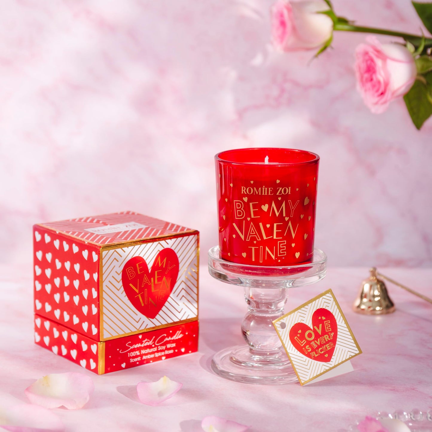 ROMIIE ZOI Holiday Valentine's Day Scented Candle - 6oz Soy Wax Candle Infused with Amber Spice Rose - Gift Box Packaged for Holiday Season Women Gift