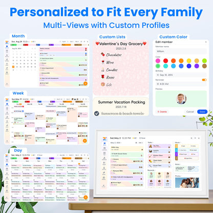 15.6" Smart Digital Calendar, Touchscreen Family Planner, No Subscription Required, 32GB, Multi-User Sync, Wall/Desk Mountable with Magnetic Accessories, Gifts for Mom Dad