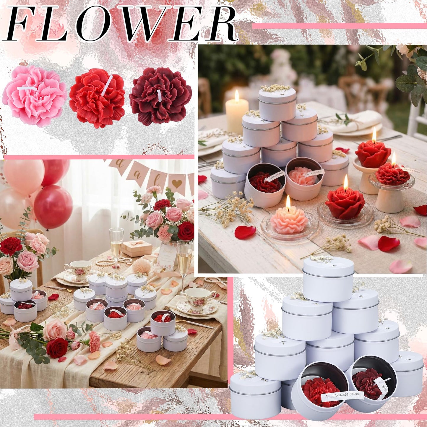 Threlaco 12 Pcs Flower Candles Scented Bridesmaid Gift Set Soy Wax Aromatherapy Candles Bulk for Wedding Bridal Shower Home Guests Women Valentines Mothers Day Anniversaries Favor(Red Gradient)