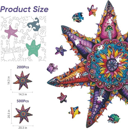 Qiuenisray Wooden Jigsaw Puzzles for Adults 500 Piece Starfish Ocean Wood Jigsaw Puzzles Wall Decor FSC Certified Royal Unique Shape Adult Puzzles Piece Creative Gift for Family Games 20.3x20.3 in