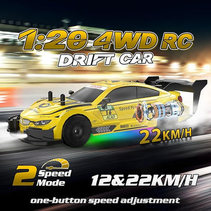 RC Drift Car 1/20 Scale 2.4GHz 4WD Remote Control Car with Led Lights 22KM/H High Speed Rechargeable Batteries Racing Sport Cars RC Cars for Kids Boys Girls Adults Gifts Birthday Christmas