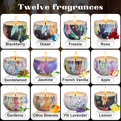 Scented Candles Gifts Set 36 Pack Soy Wax Travel Tin Jar Candles for Home 2.5 OZ for Mom for Christmas, Home Scented Decoration Birthday, Thanksgiving, Mother's Day, Floral Pattern