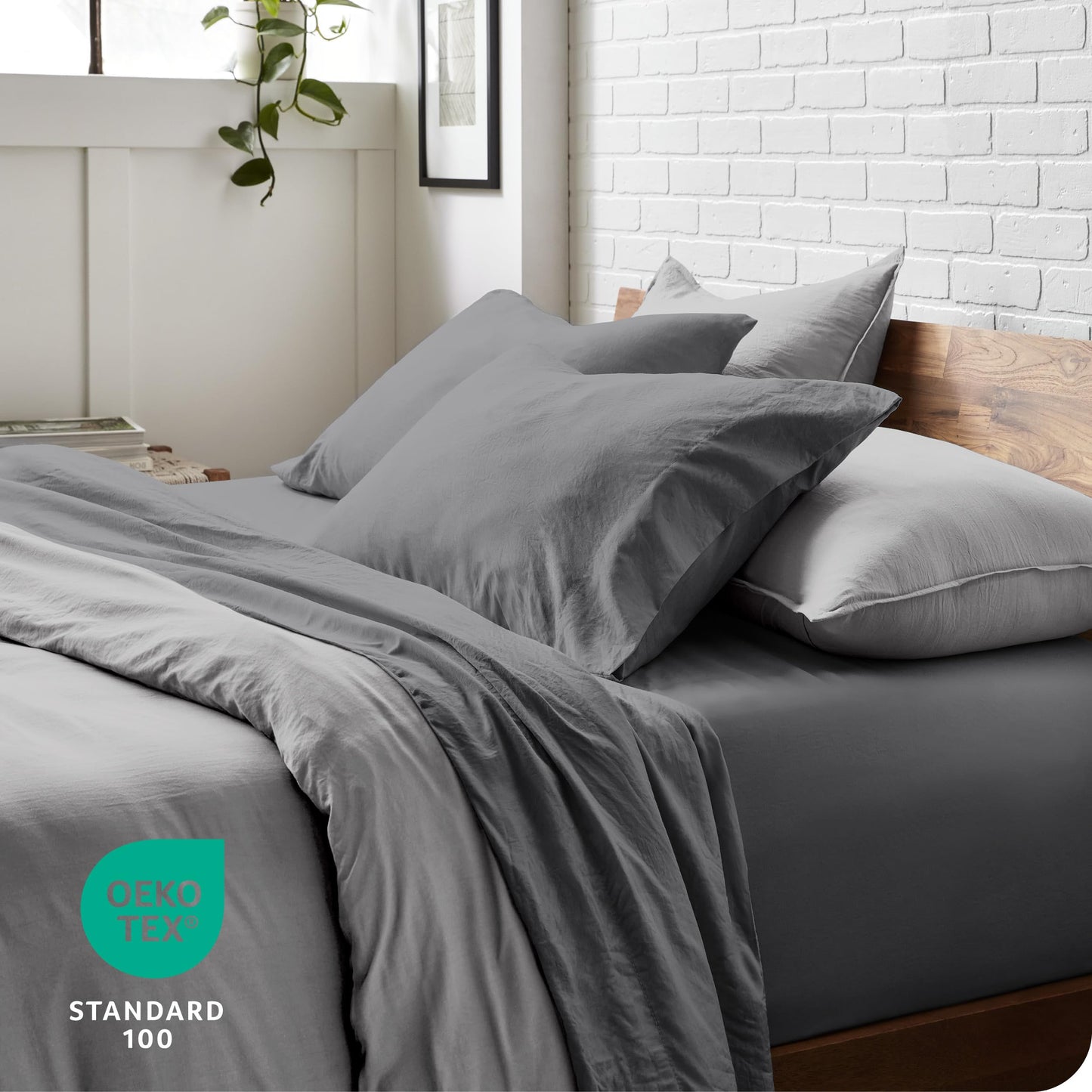 Bare Home Full Sheet Set - Luxury 1800 Ultra-Soft Stonewashed Microfiber - Double Brushed - Deep Pockets - Easy Fit - Breathable Bedding - Sheet Sets & Pillowcases (Full, Grey)
