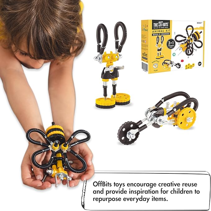 The Off Bits Erector Set: Animal Mini STEM Toys for Kids 6+ Toy Building Sets with Nuts &amp Bolts STEM Building Toys Gifts for Boys and Girls (Yellow Bee)