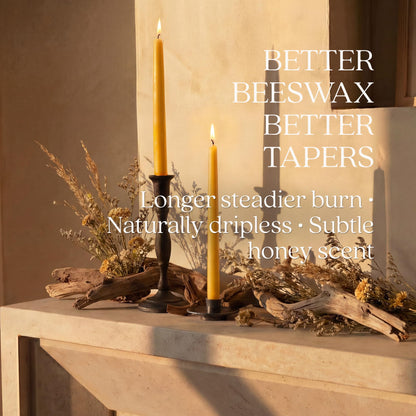 Bluecorn Beeswax Taper Candles, 100% Pure Natural Bees Wax, Pair of 12 Inch Yellow Tapered Candlesticks, Clean Burning & Dripless, Fragrance Free, Long Lasting, Home Decor, American Made, 1 Count