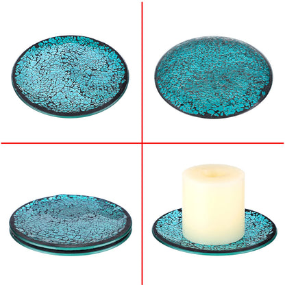OwnMy 2PCS Mosaic Glass Candle Plates and Trays 6 Inch Pillar Candle Holders Plates, Glass Mosaic Candle Coasters Decorative Pillar Candle Stands Candle Bases for Wedding Table Centerpiececs, Blue