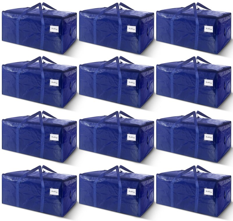 12 Pack Extra Heavy Duty Large Moving Bags with Strong Zipper & Carrying Handles, Sturdy Clothes Storage Bags Totes Bins, Packing Bag Move Boxes College Moving Supplies, Dark Blue - 24 gal