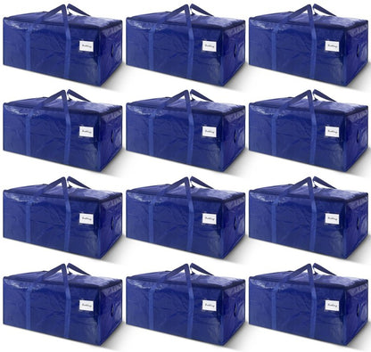 12 Pack Extra Heavy Duty Large Moving Bags with Strong Zipper & Carrying Handles, Sturdy Clothes Storage Bags Totes Bins, Packing Bag Move Boxes College Moving Supplies, Dark Blue - 24 gal
