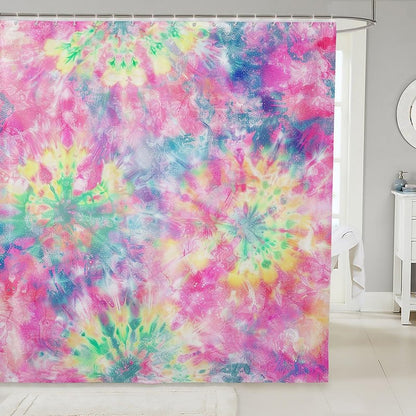 Erosebridal Kids Tie Dye Shower Curtain, Girls Bohemian Hippie Bath Curtain, Watercolor Psychedelic Bathroom Accessories, Waterproof Polyester Fabric Curtains Set for Teens Women, 72" W X 72" L