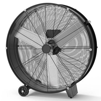 EliteEdge 30 in Industrial Drum Fan, High Velocity Floor Fan 3-Speed, Heavy Duty Metal Air Circulator with Caster Handle for Patios, Warehouses, Commercial, Factories and Workshops