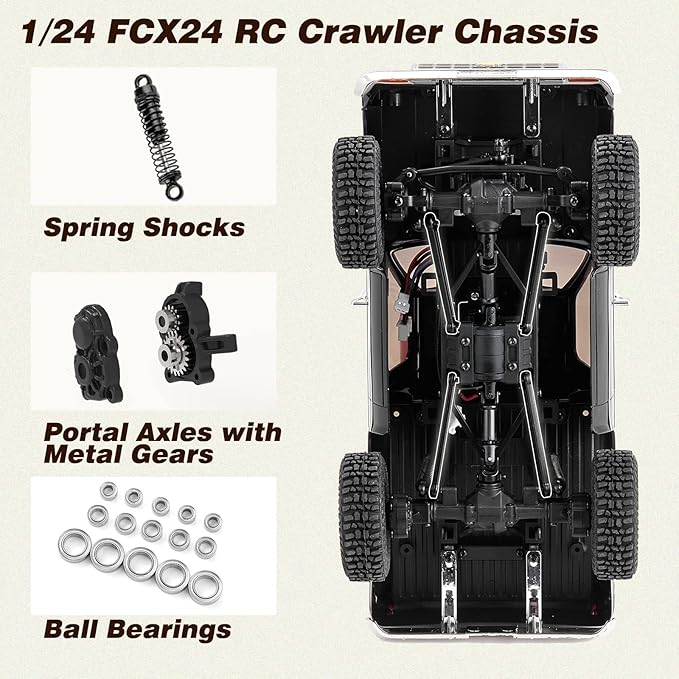 BEEZRC FMS 1/24 RC Crawler Officially Licensed Chevy K5 Blazer RC Car FCX24 RTR RC Pickup Truck SUV 4WD 2.4GHz Hobby RC Model 8km/h Mini car RC Off-Road Remote Control Car (Black)