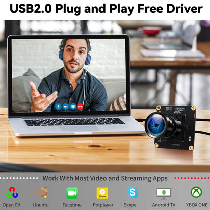 IFWATER Starvis USB Camera Module 0.0001Lux Ultra Low Light H.264 HDR 1080P Security Webcam Module with 110° Wide Angle Lens Plug and Play for Linux Windows Raspberry Pi