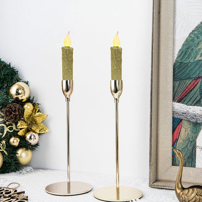 CVHOMEDECO. Glitter Flameless Candles Flickering Battery Operated LED Taper Candles with Timer for Home, Wedding, Halloween, Christmas Decor. Gold, 4-3/4 Inch, Set of 2
