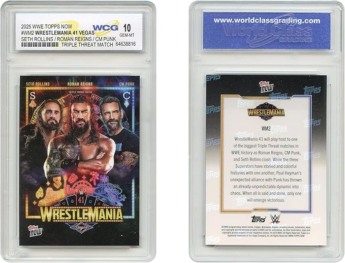 2025 WWE Topps Rollins/Reigns/CM Punk Wrestlemania LV Card #WM2 - Graded GEM Mint 10