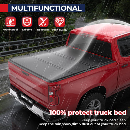 MOSTPLUS Tri-Fold Hard Truck Bed Tonneau Cover On Top Compatible for 2014 2015 2016 2017 2018 Chevy Silverado/GMC Sierra Bed 3 Fold Fleetside Solid (5.8 FT Feet Bed)