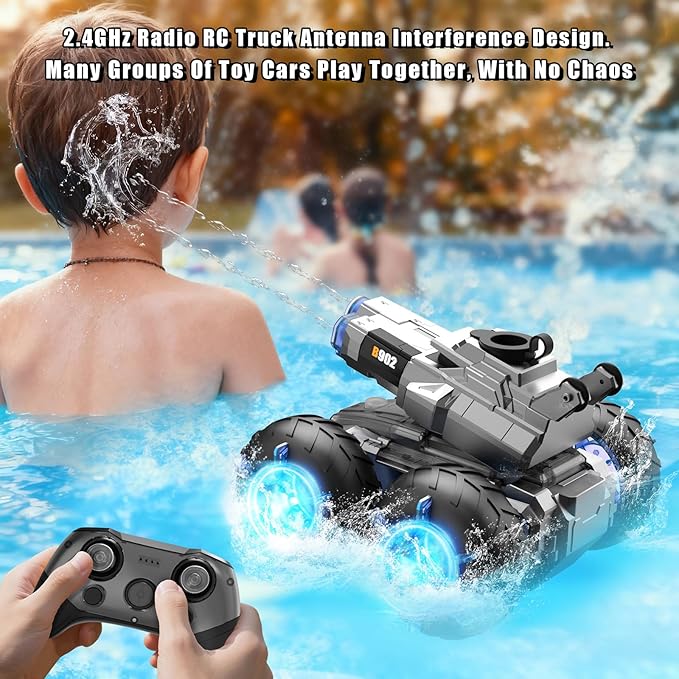 3-in-1 Remote Control Car RC Boat &amp Water Gun Amphibious Remote Control Car 4WD All-Terrain RC Cars Gesture Sensing Rc Stunt Car RC Trucks Toys Birthday Gifts for 8 9 10 11 12 Year Old Boys